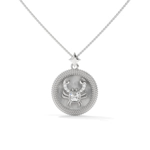 Cancer Zodiac Pendant Necklace, Unisex | 10K, 14K, 18K Gold, 925 Silver | Cable Chain | Lab Grown Diamond