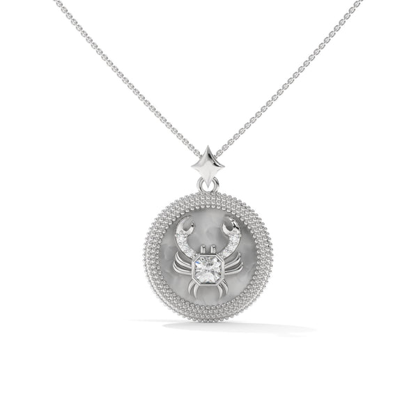 Cancer Zodiac Pendant Necklace, Unisex | 10K, 14K, 18K Gold, 925 Silver | Cable Chain | Lab Grown Diamond
