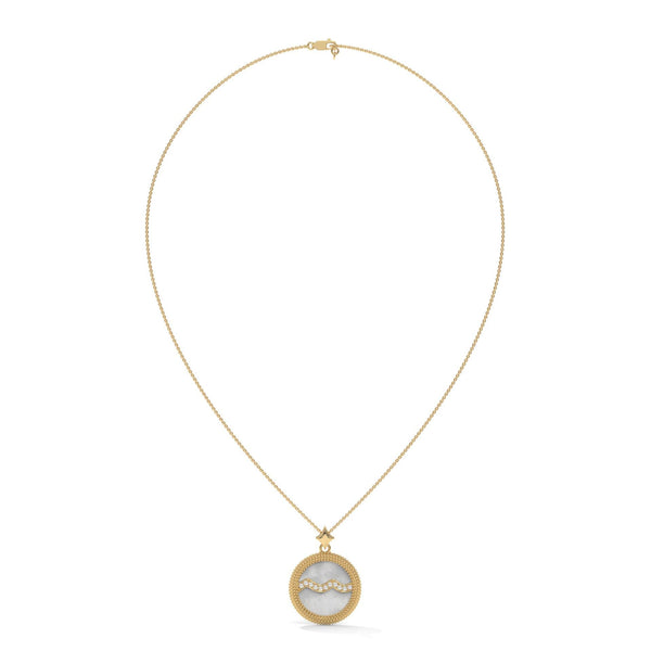 Aquarius Zodiac Pendant Necklace, Unisex | 10K, 14K, 18K Gold, 925 Silver | Cable Chain | Lab Grown Diamond