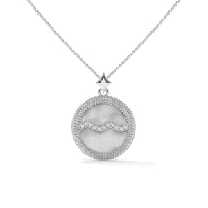 Aquarius Zodiac Pendant Necklace, Unisex | 10K, 14K, 18K Gold, 925 Silver | Cable Chain | Lab Grown Diamond
