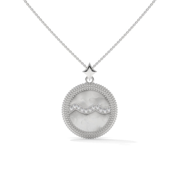 Aquarius Zodiac Pendant Necklace, Unisex | 10K, 14K, 18K Gold, 925 Silver | Cable Chain | Lab Grown Diamond