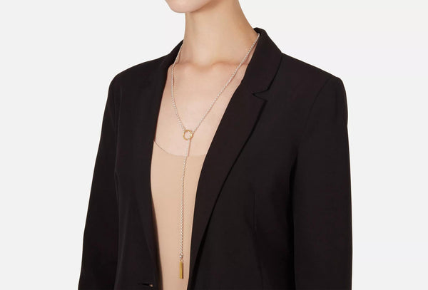 Minimalist Gold Lariat Y Necklace: Gold/Silver Bar Pendant, 35 inch