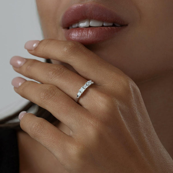Dainty Lab Grown Diamond Band: Princess & Round Cut, Silver or Gold