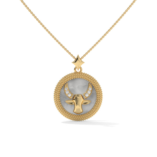 Taurus Zodiac Pendant, Lab Grown Diamond, Solid Gold, Silver