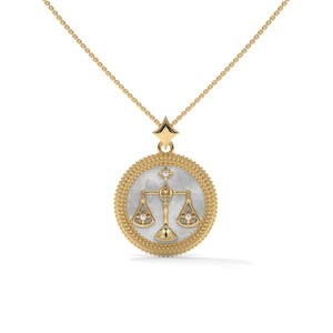 Libra Zodiac Pendant Necklace, Unisex | 10K, 14K, 18K Gold, 925 Silver | Cable Chain | Lab Grown Diamond