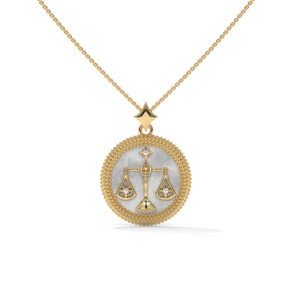 Libra Zodiac Pendant Necklace, Unisex | 10K, 14K, 18K Gold, 925 Silver | Cable Chain | Lab Grown Diamond