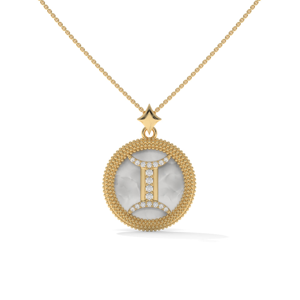 Gemini Zodiac Pendant Necklace, Unisex | 10K, 14K, 18K Gold, 925 Silver | Cable Chain | Lab Grown Diamond