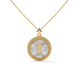 Gemini Zodiac Pendant Necklace, Unisex | 10K, 14K, 18K Gold, 925 Silver | Cable Chain | Lab Grown Diamond