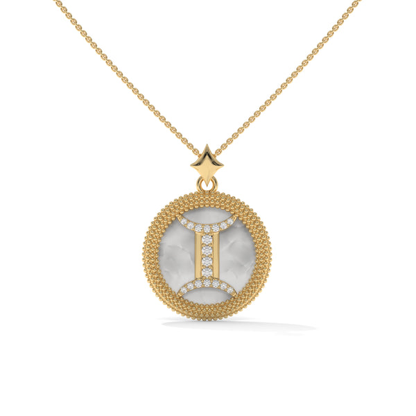 Gemini Zodiac Pendant Necklace, Unisex | 10K, 14K, 18K Gold, 925 Silver | Cable Chain | Lab Grown Diamond