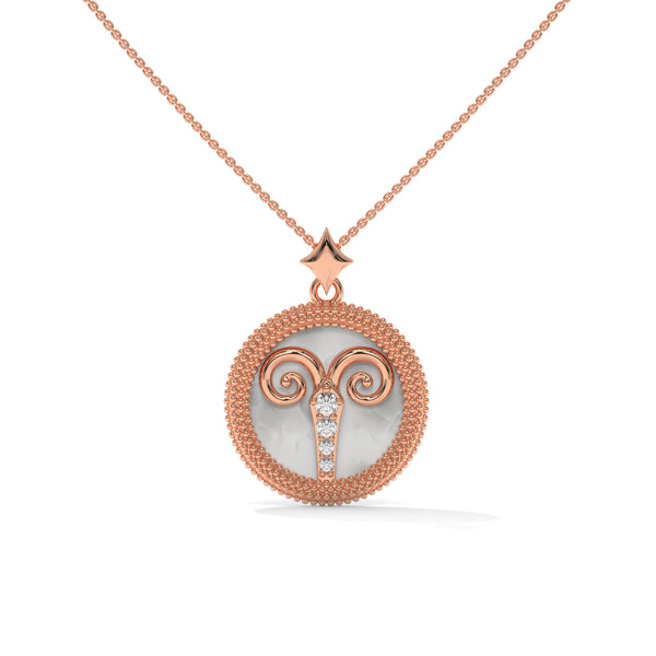 Aries Zodiac Pendant Necklace, Unisex | 10K, 14K, 18K Gold, 925 Silver | Cable Chain | Lab Grown Diamond