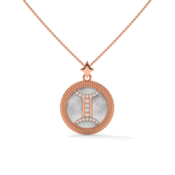 Gemini Zodiac Pendant Necklace, Unisex | 10K, 14K, 18K Gold, 925 Silver | Cable Chain | Lab Grown Diamond