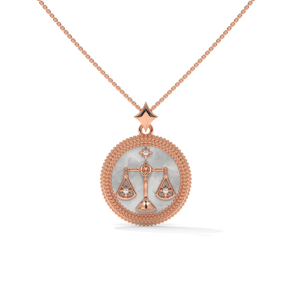 Libra Zodiac Pendant Necklace, Unisex | 10K, 14K, 18K Gold, 925 Silver | Cable Chain | Lab Grown Diamond