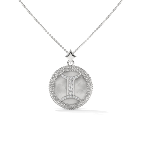 Gemini Zodiac Pendant Necklace, Unisex | 10K, 14K, 18K Gold, 925 Silver | Cable Chain | Lab Grown Diamond