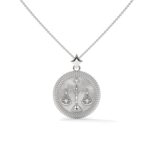 Libra Zodiac Pendant Necklace, Unisex | 10K, 14K, 18K Gold, 925 Silver | Cable Chain | Lab Grown Diamond