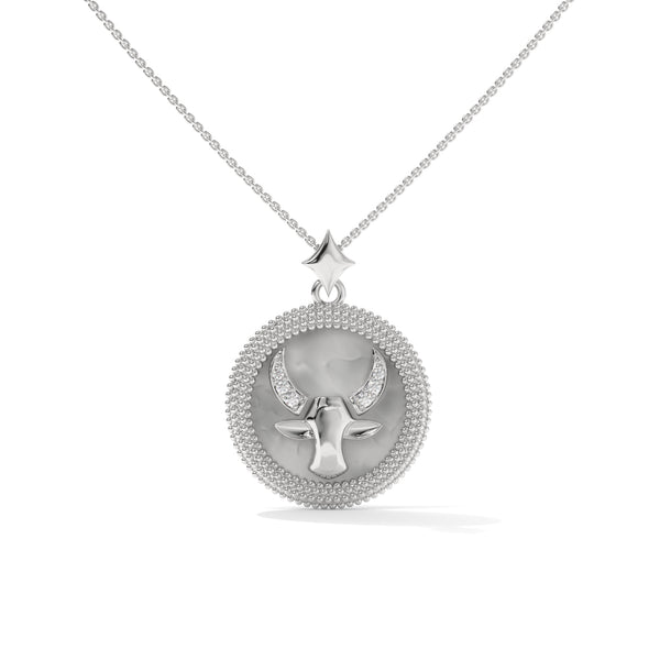 Taurus Zodiac Pendant, Lab Grown Diamond, Solid Gold, Silver