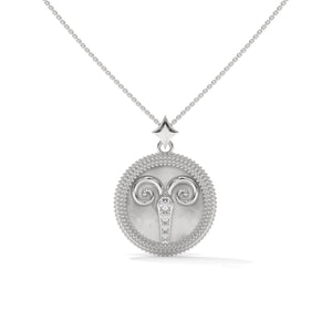 Aries Zodiac Pendant Necklace, Unisex | 10K, 14K, 18K Gold, 925 Silver | Cable Chain | Lab Grown Diamond
