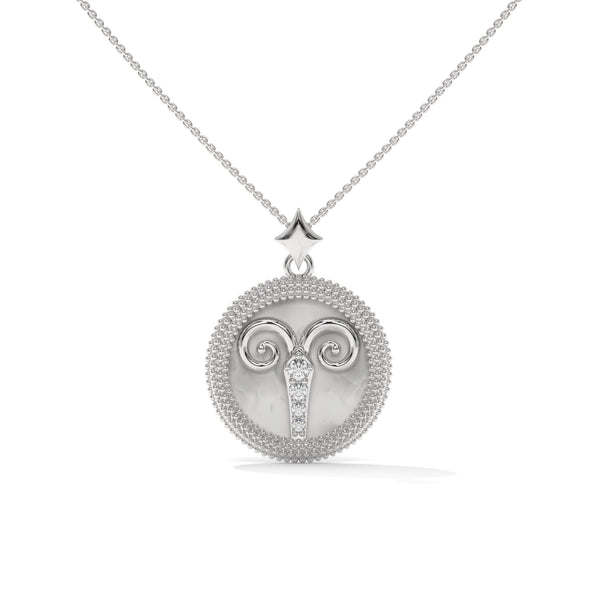 Aries Zodiac Pendant Necklace, Unisex | 10K, 14K, 18K Gold, 925 Silver | Cable Chain | Lab Grown Diamond