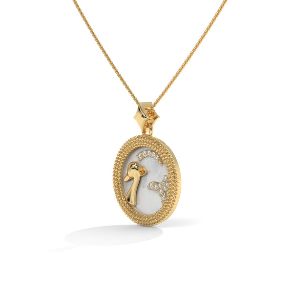 Capricorn Zodiac Pendant Necklace, Unisex | 10K, 14K, 18K Gold, 925 Silver | Cable Chain | Lab Grown Diamond
