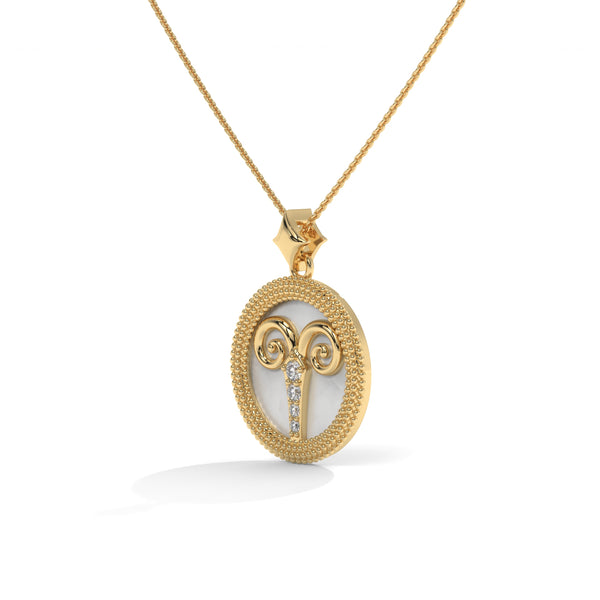Aries Zodiac Pendant Necklace, Unisex | 10K, 14K, 18K Gold, 925 Silver | Cable Chain | Lab Grown Diamond