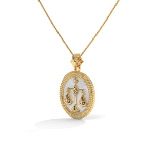 Libra Zodiac Pendant Necklace, Unisex | 10K, 14K, 18K Gold, 925 Silver | Cable Chain | Lab Grown Diamond