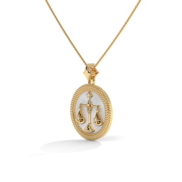 Libra Zodiac Pendant Necklace, Unisex | 10K, 14K, 18K Gold, 925 Silver | Cable Chain | Lab Grown Diamond