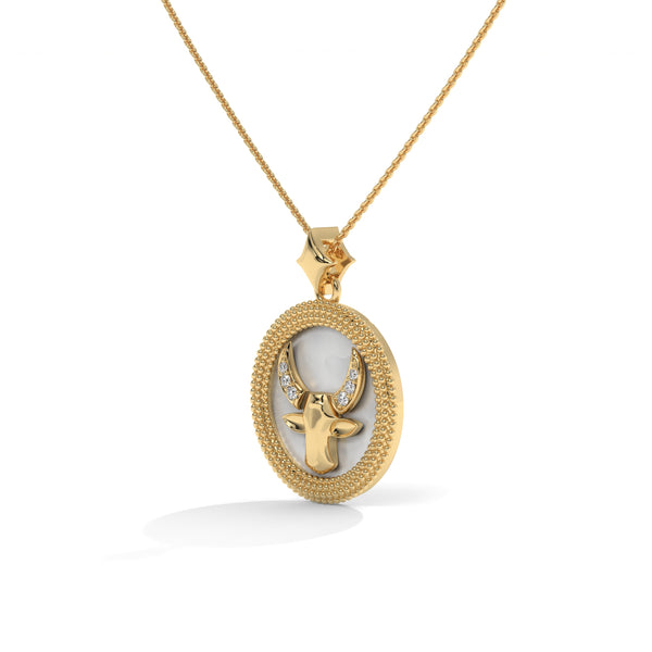 Taurus Zodiac Pendant, Lab Grown Diamond, Solid Gold, Silver