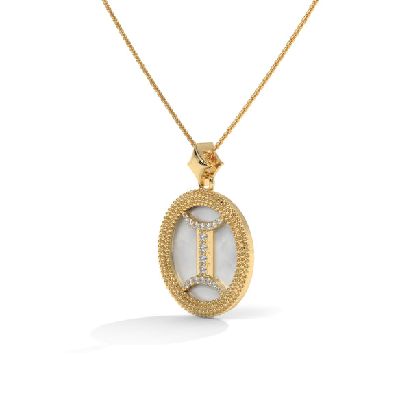 Gemini Zodiac Pendant Necklace, Unisex | 10K, 14K, 18K Gold, 925 Silver | Cable Chain | Lab Grown Diamond