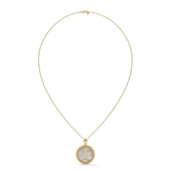 Gemini Zodiac Pendant Necklace, Unisex | 10K, 14K, 18K Gold, 925 Silver | Cable Chain | Lab Grown Diamond