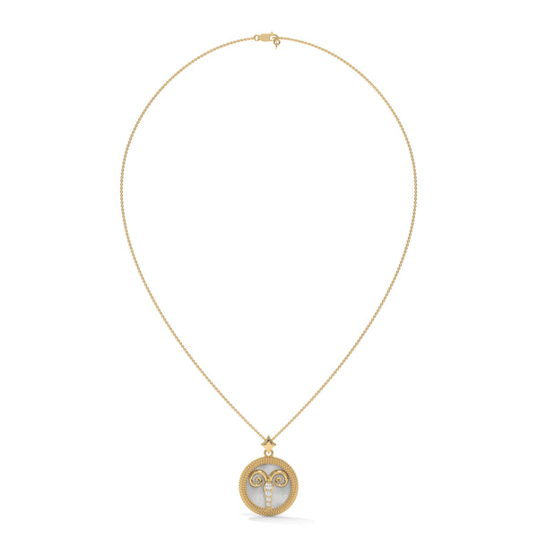 Aries Zodiac Pendant Necklace, Unisex | 10K, 14K, 18K Gold, 925 Silver | Cable Chain | Lab Grown Diamond