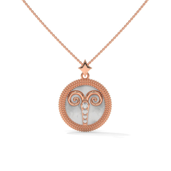 Aries Zodiac Pendant Necklace, Unisex | 10K, 14K, 18K Gold, 925 Silver | Cable Chain | Lab Grown Diamond