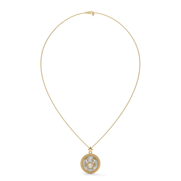 Cancer Zodiac Pendant Necklace, Unisex | 10K, 14K, 18K Gold, 925 Silver | Cable Chain | Lab Grown Diamond