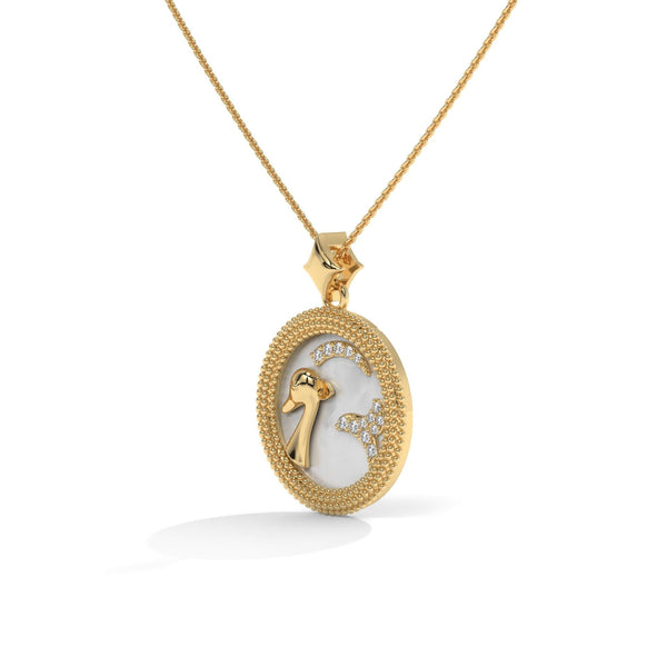 Capricorn Zodiac Pendant Necklace, Unisex | 10K, 14K, 18K Gold, 925 Silver | Cable Chain | Lab Grown Diamond