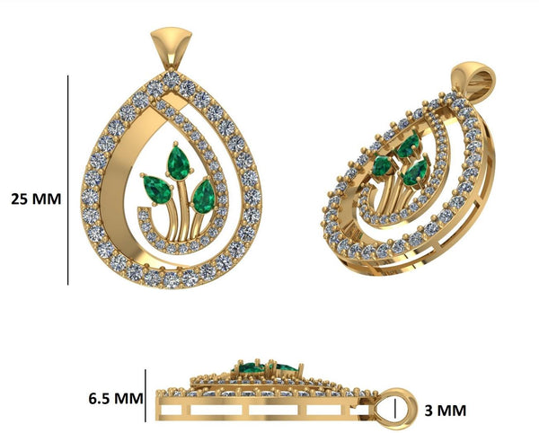 Green Pear-Cut Lab Grown Diamond Pendant: 925 Silver, 10K/14K/18K Gold