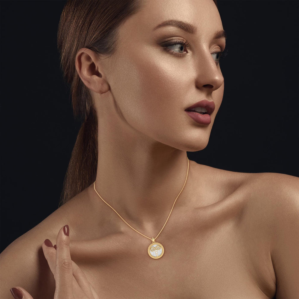 Aries Zodiac Pendant Necklace, Unisex | 10K, 14K, 18K Gold, 925 Silver | Cable Chain | Lab Grown Diamond