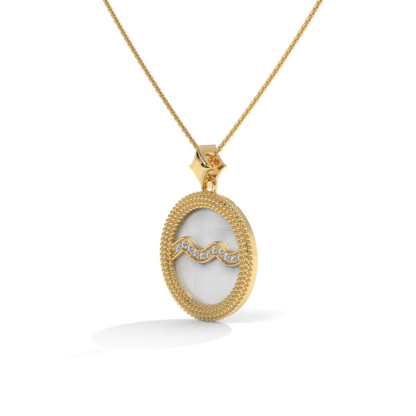 Aquarius Zodiac Pendant Necklace, Unisex | 10K, 14K, 18K Gold, 925 Silver | Cable Chain | Lab Grown Diamond