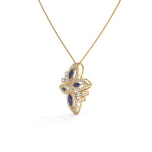 Marquise Lab Diamond Floral Pendant: Vivid Blue, Solid Gold or 925 Silver