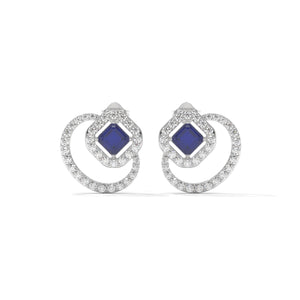 Blue Emerald Stud Earrings: Lab Grown Diamond Halo, Gold & Silver