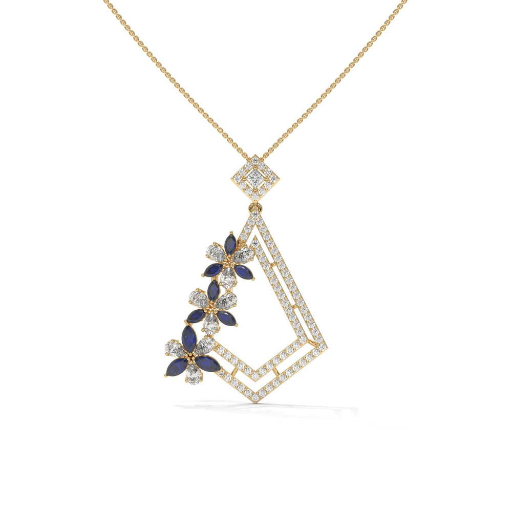 Blue Floral Diamond Pendant: Lab Grown Diamond, Gold, 925 Silver