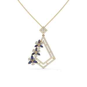 Blue Floral Diamond Pendant: Lab Grown Diamond, Gold, 925 Silver