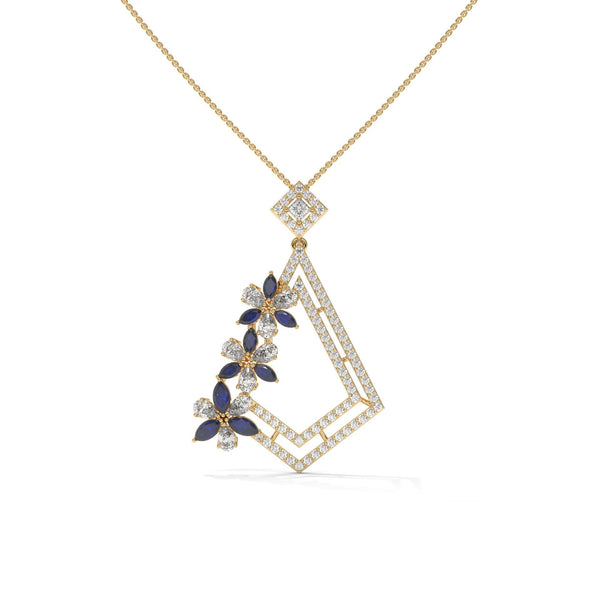 Blue Floral Diamond Pendant: Lab Grown Diamond, Gold, 925 Silver