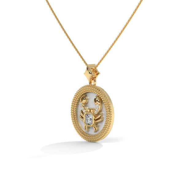 Cancer Zodiac Pendant Necklace, Unisex | 10K, 14K, 18K Gold, 925 Silver | Cable Chain | Lab Grown Diamond