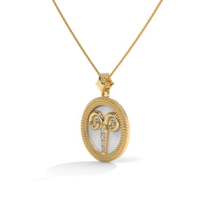 Aries Zodiac Pendant Necklace, Unisex | 10K, 14K, 18K Gold, 925 Silver | Cable Chain | Lab Grown Diamond