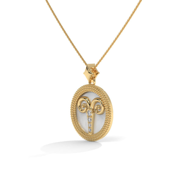 Aries Zodiac Pendant Necklace, Unisex | 10K, 14K, 18K Gold, 925 Silver | Cable Chain | Lab Grown Diamond
