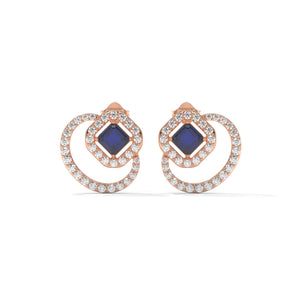 Blue Emerald Stud Earrings: Lab Grown Diamond Halo, Gold & Silver