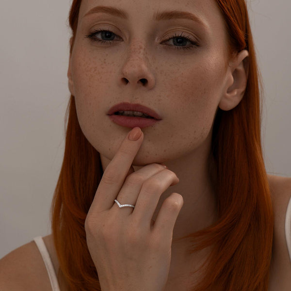 Lab Grown Diamond V Ring: Petite Stacking Ring, Gold & Silver