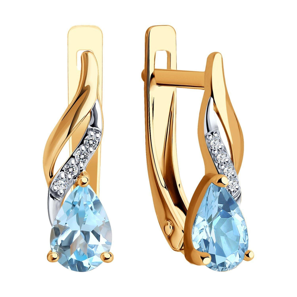 Aqua Teardrop Earrings with Diamond Accents | Lab Grown Diamonds | IGI Certified