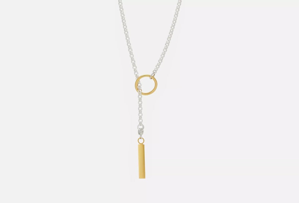 Minimalist Gold Lariat Y Necklace: Gold/Silver Bar Pendant, 35 inch