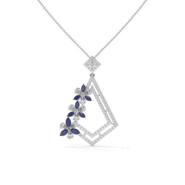 Blue Floral Diamond Pendant: Lab Grown Diamond, Gold, 925 Silver