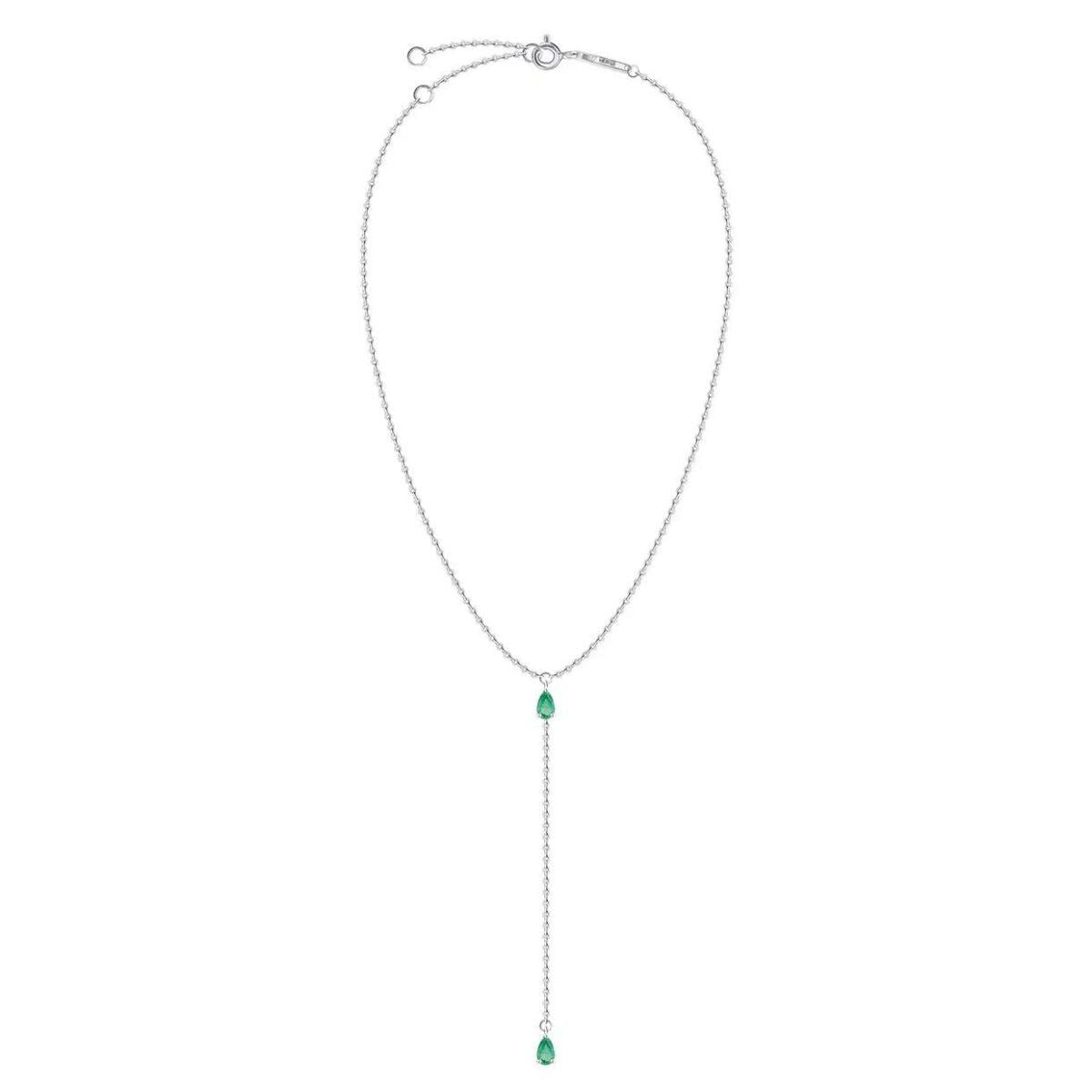 Green Pear Drop Lariat Necklace: 10K/14K/18K Solid Gold, 925 Silver
