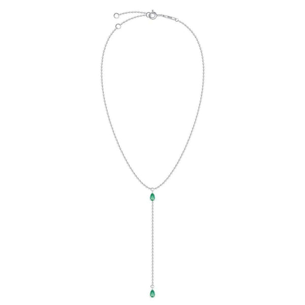 Green Pear Drop Lariat Necklace: 10K/14K/18K Solid Gold, 925 Silver